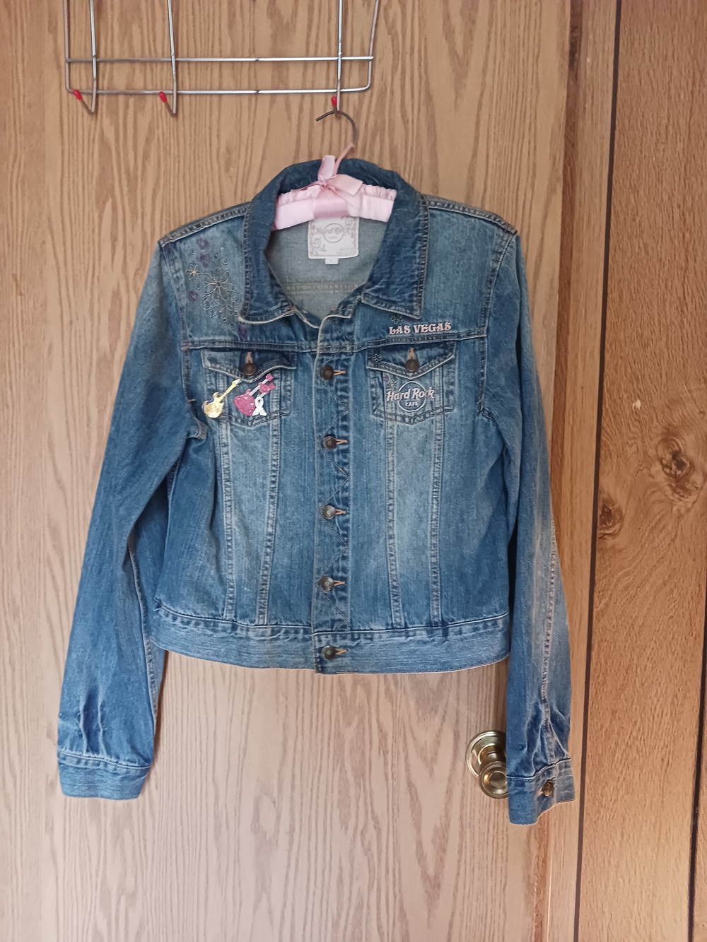 Hard Rock Cafe Girls Denim Jacket in Light Blue with Embroidered Patches